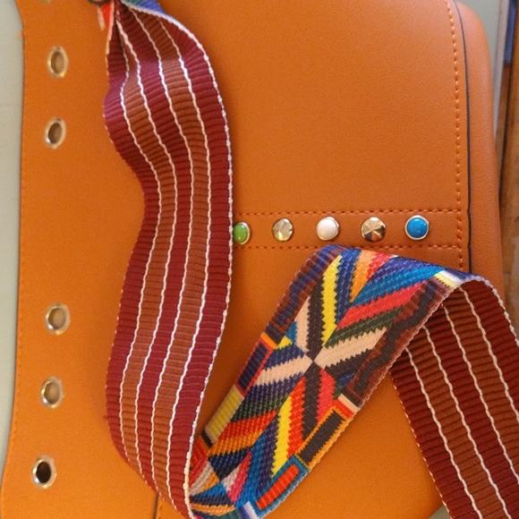 Orange studded shoulder bag with choice of two shoulder straps - Picture 10 of 10